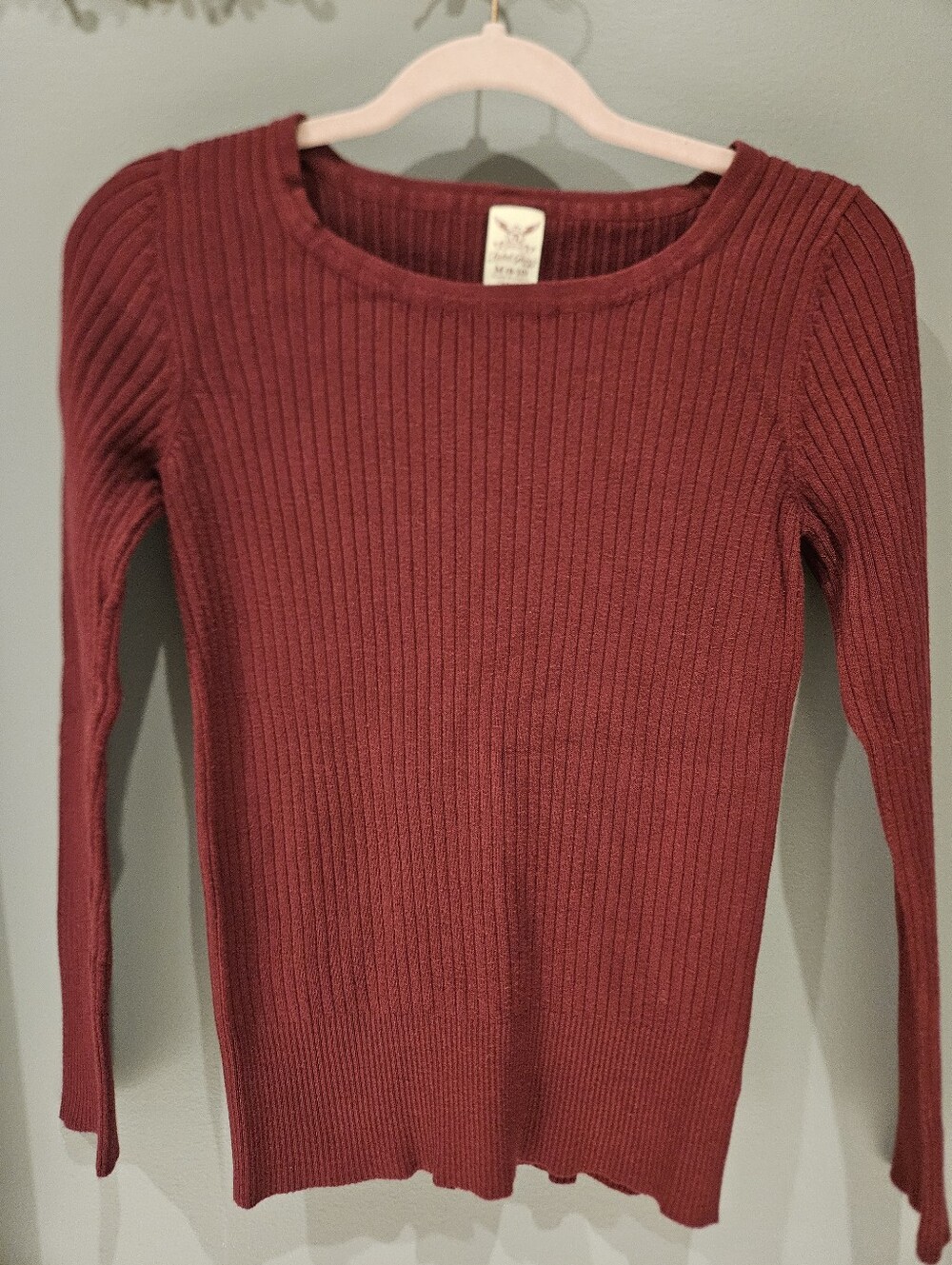 Faded Glory Ribbed Crewneck Sweater - Deep Burgundy